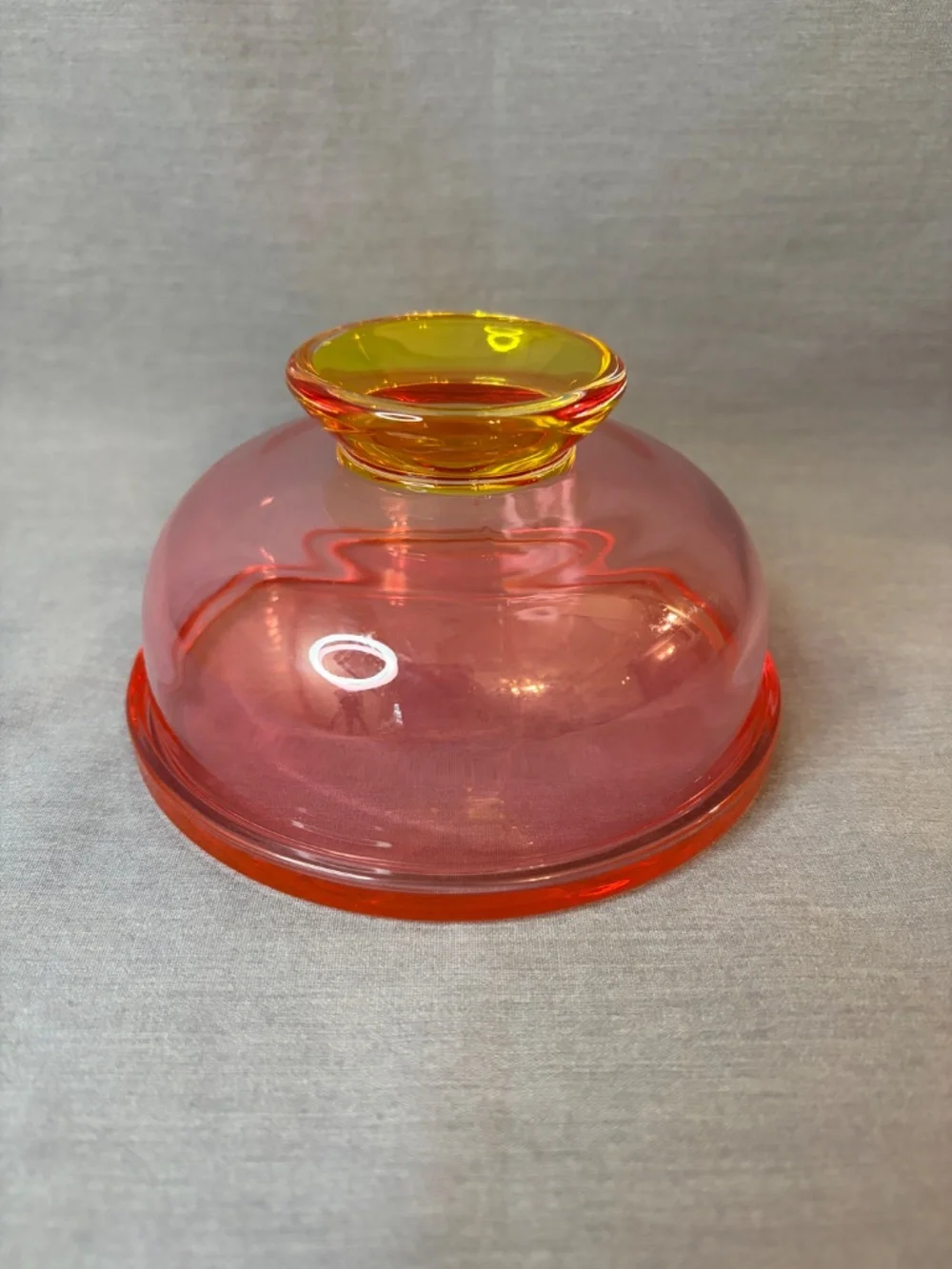 Pink Glass Bowl w/Lid Yellow Base Target Bullseye Acai Cereal Ice Cream Cheese